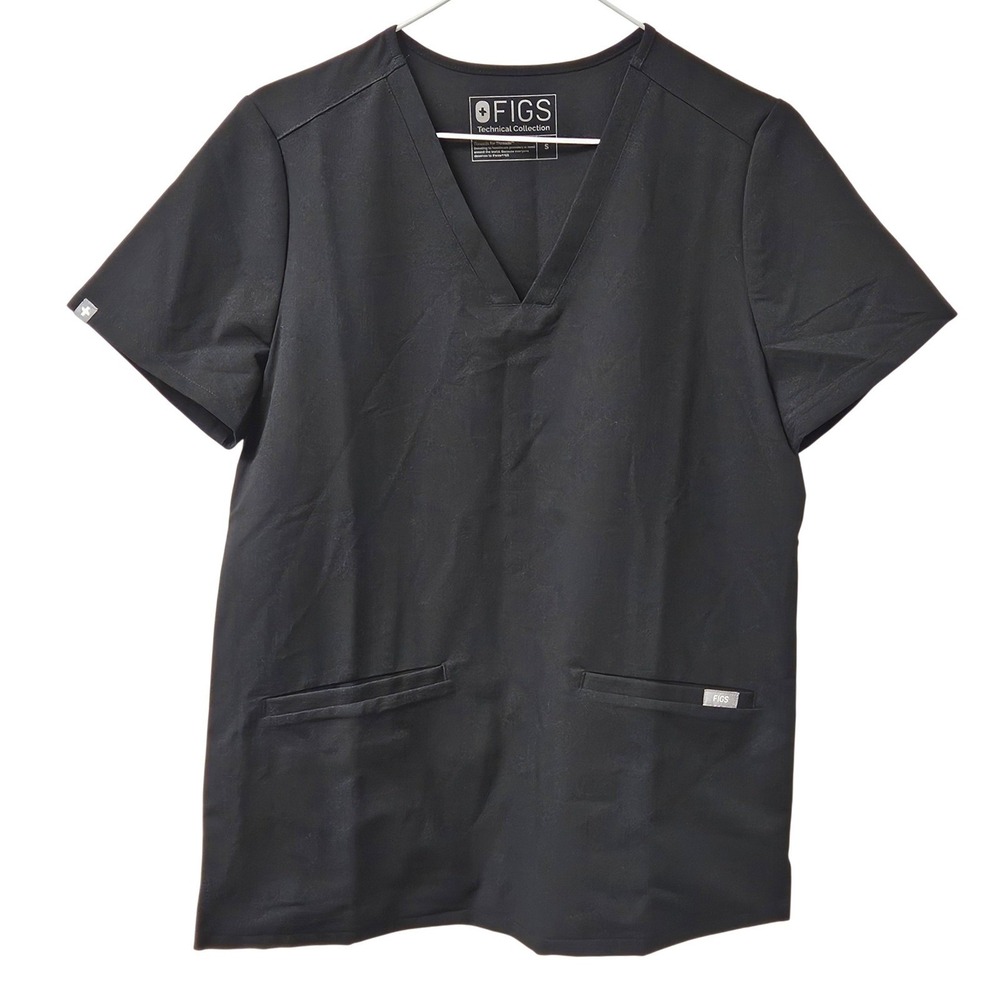 Figs Scrub Top Womens Small Black Excellent Casma V-Neck FW1100 Pockets